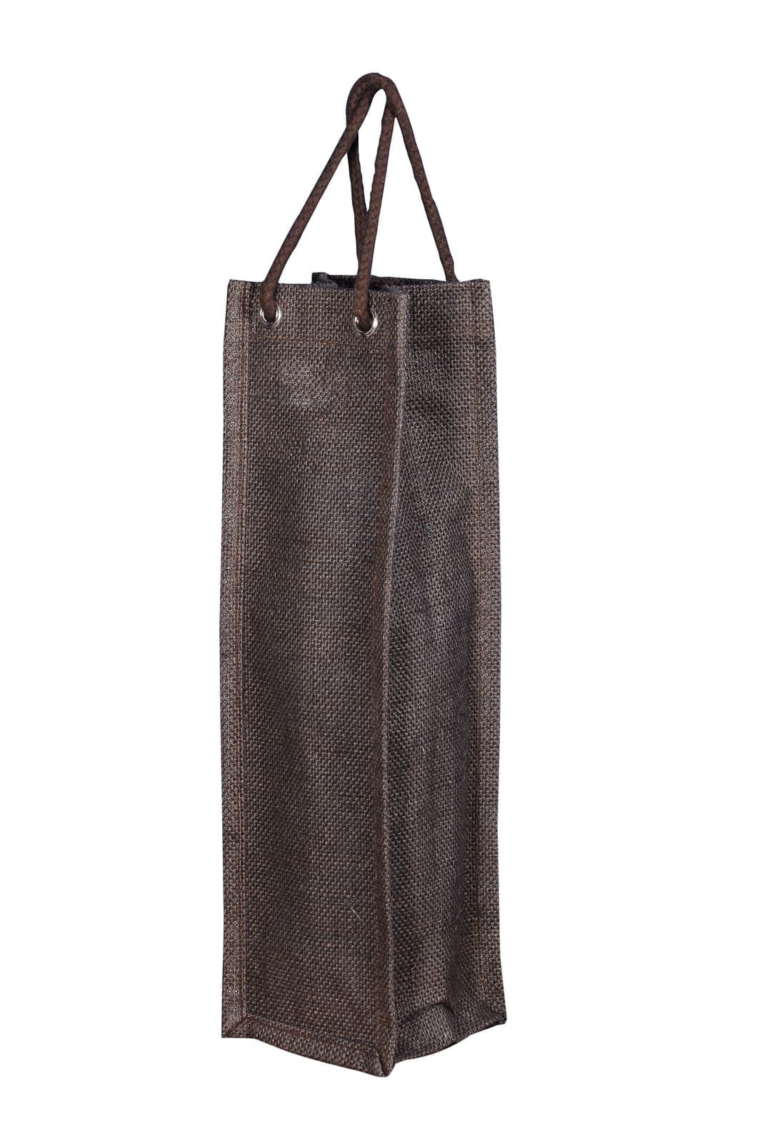 Dark brown jute bag for a single bottle, with rope handles