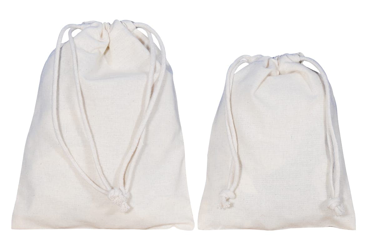 Two cotton drawstring pouches