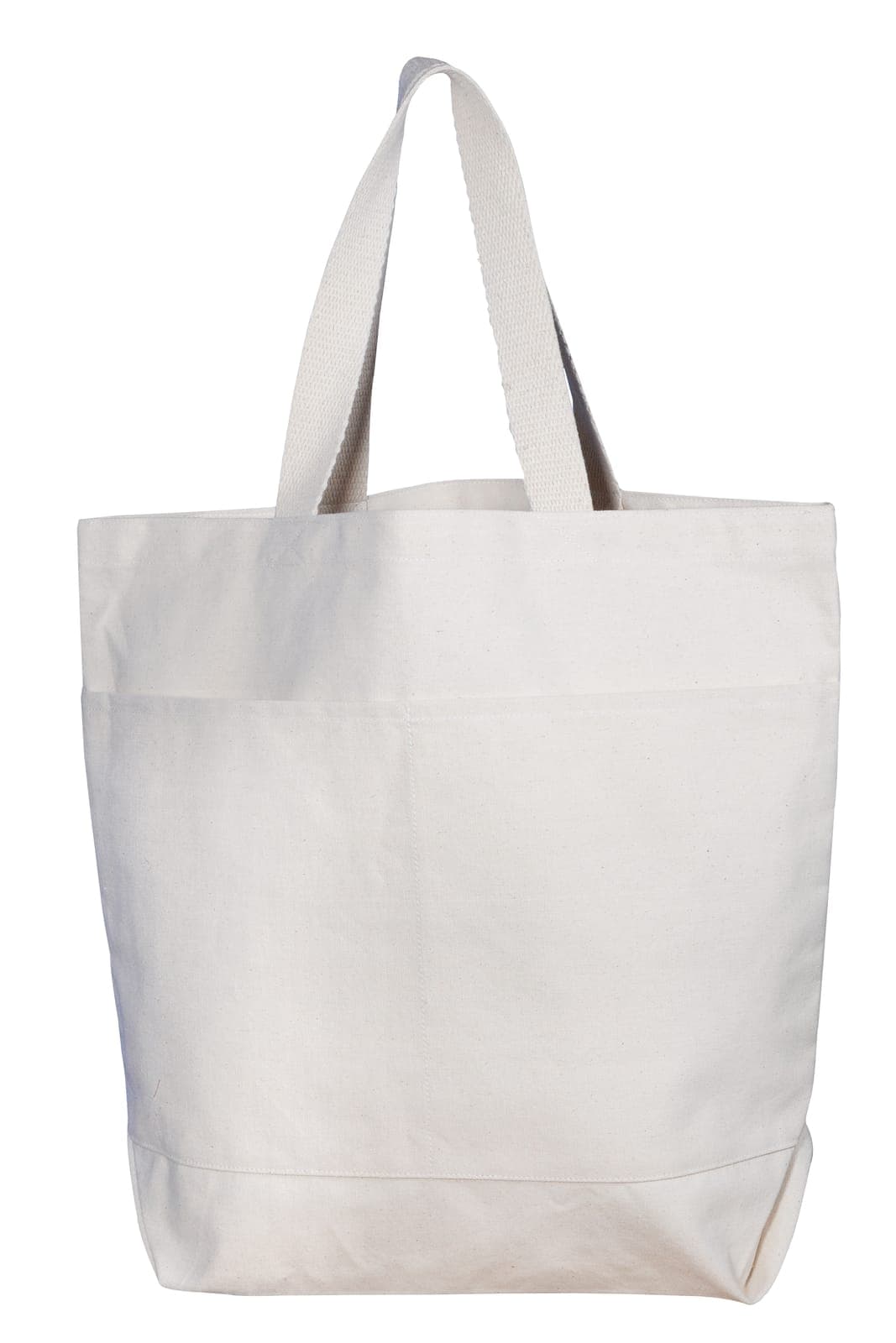 Wide plain cream cotton tote bag with beige handles
