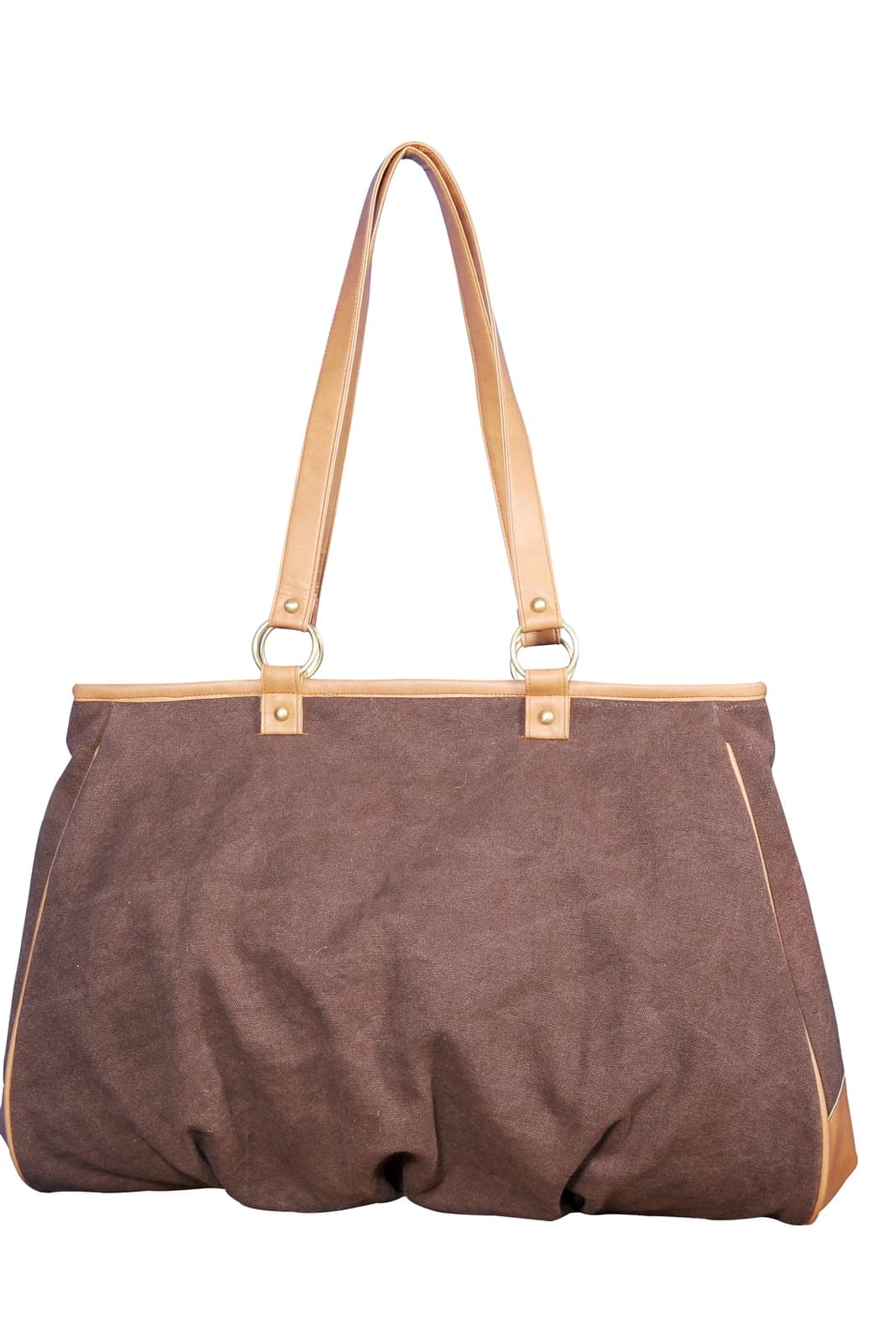 Brown ruched bag with leather-look handles