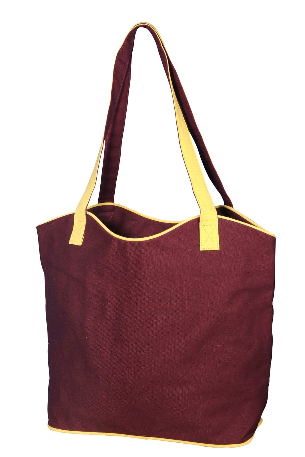 Maroon tote bag with yellow trim