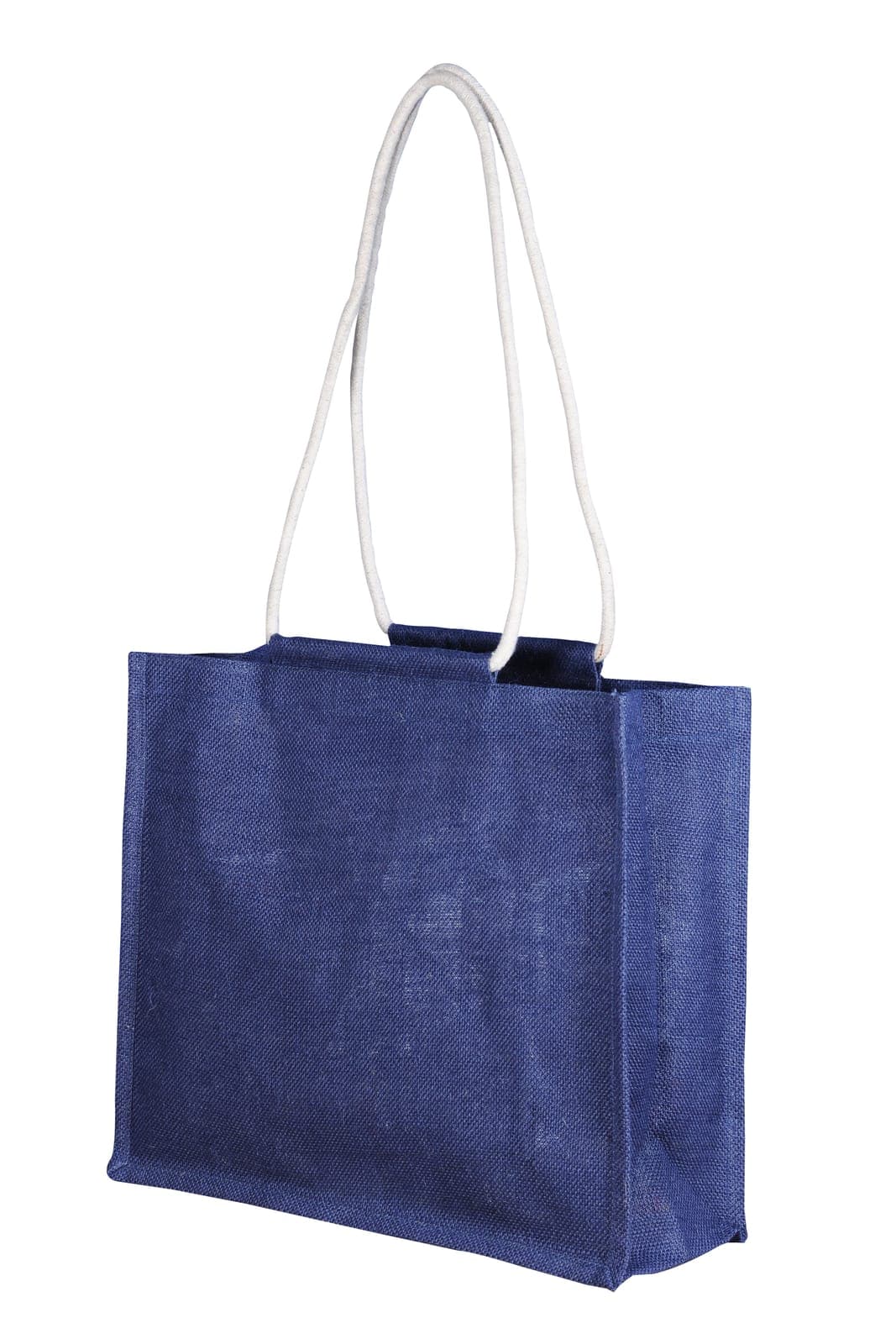 Navy blue jute bag with white rope handles