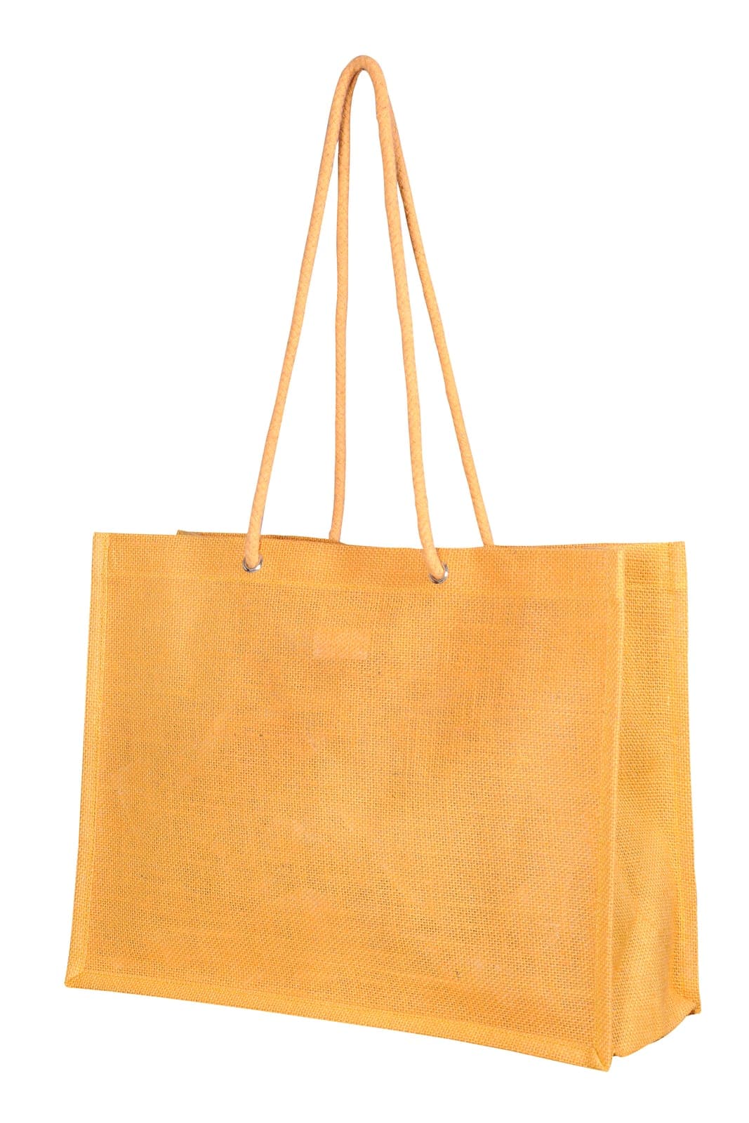 Orange jute bag with long cream rope handles