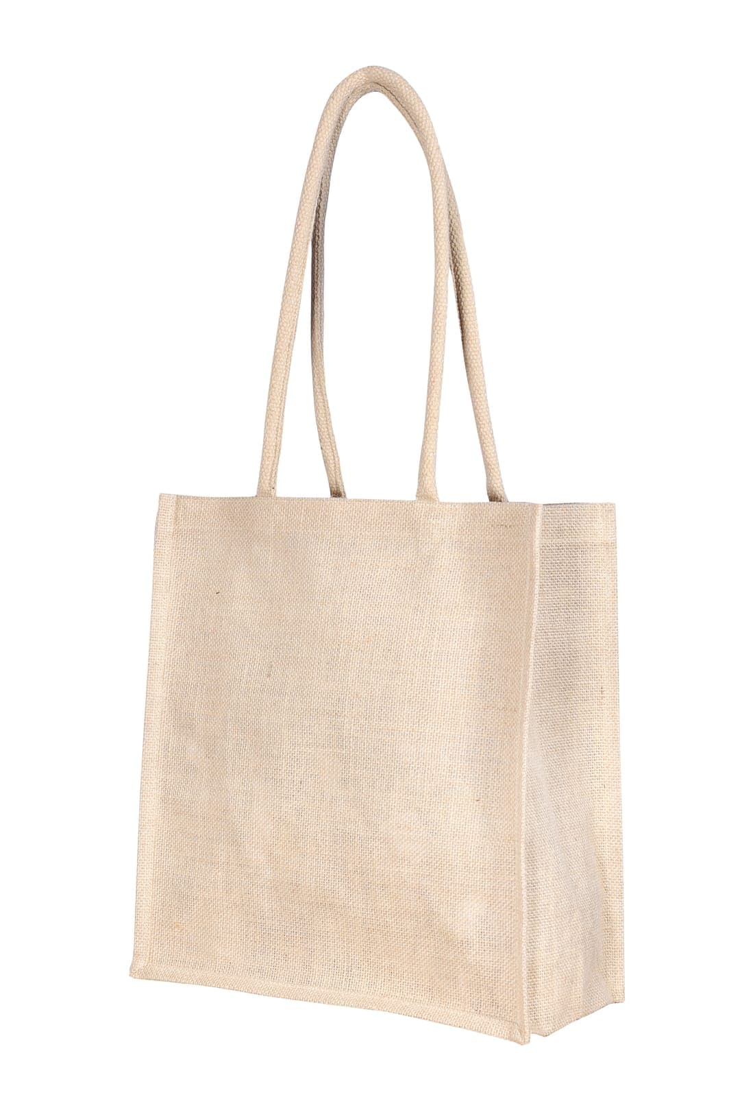 Plain natural jute tote bag with cream handles