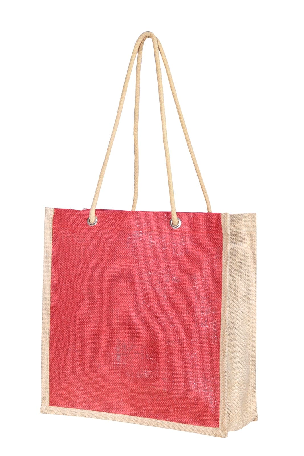 Red jute bag with long cream rope handles