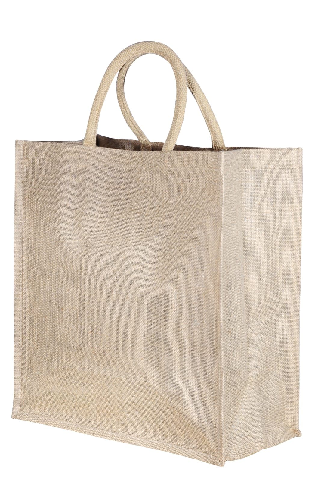 Tall plain natural jute bag with cream handles