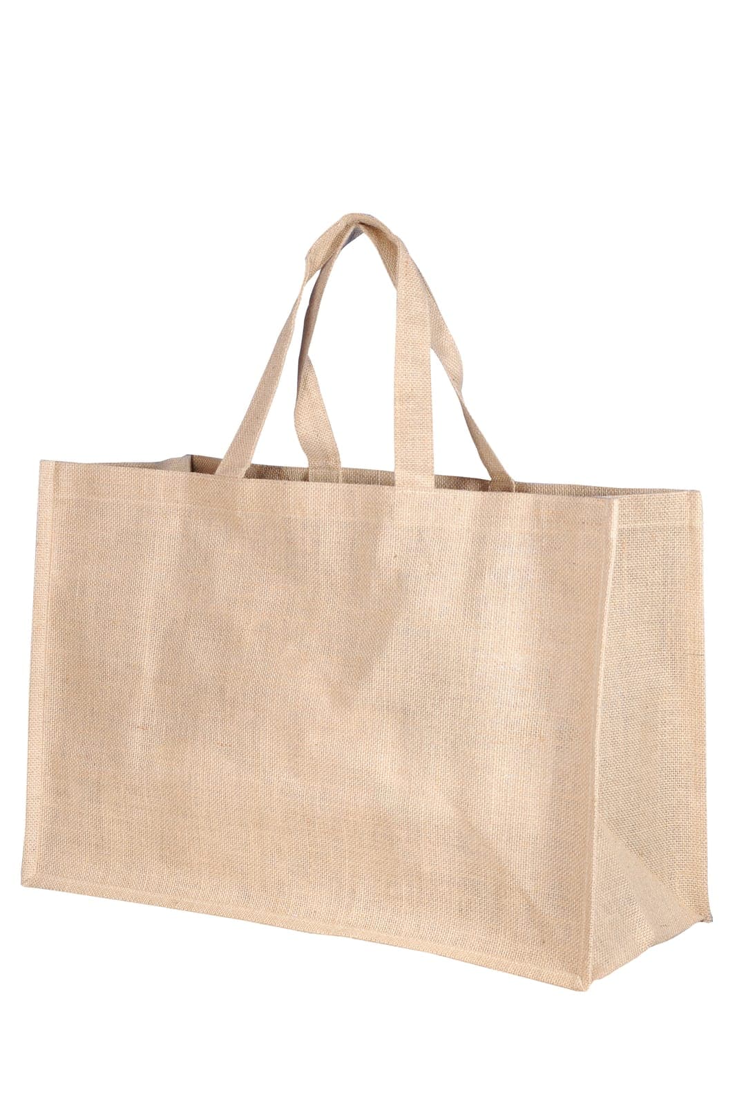 Wide plain natural jute bag with cream handles