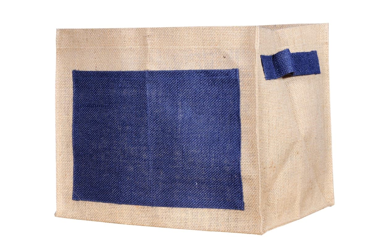 Natural jute organiser bag with a navy pocket