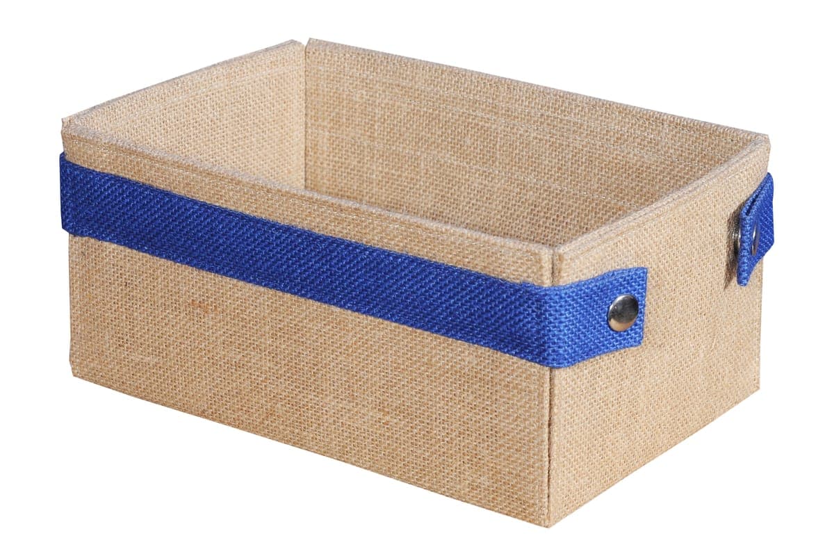 Natural jute storage tray with a blue band