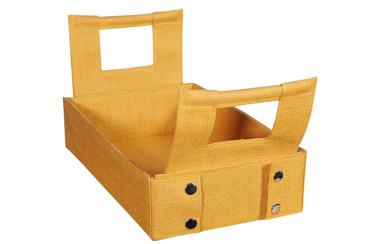 Yellow jute tray with a carry handle