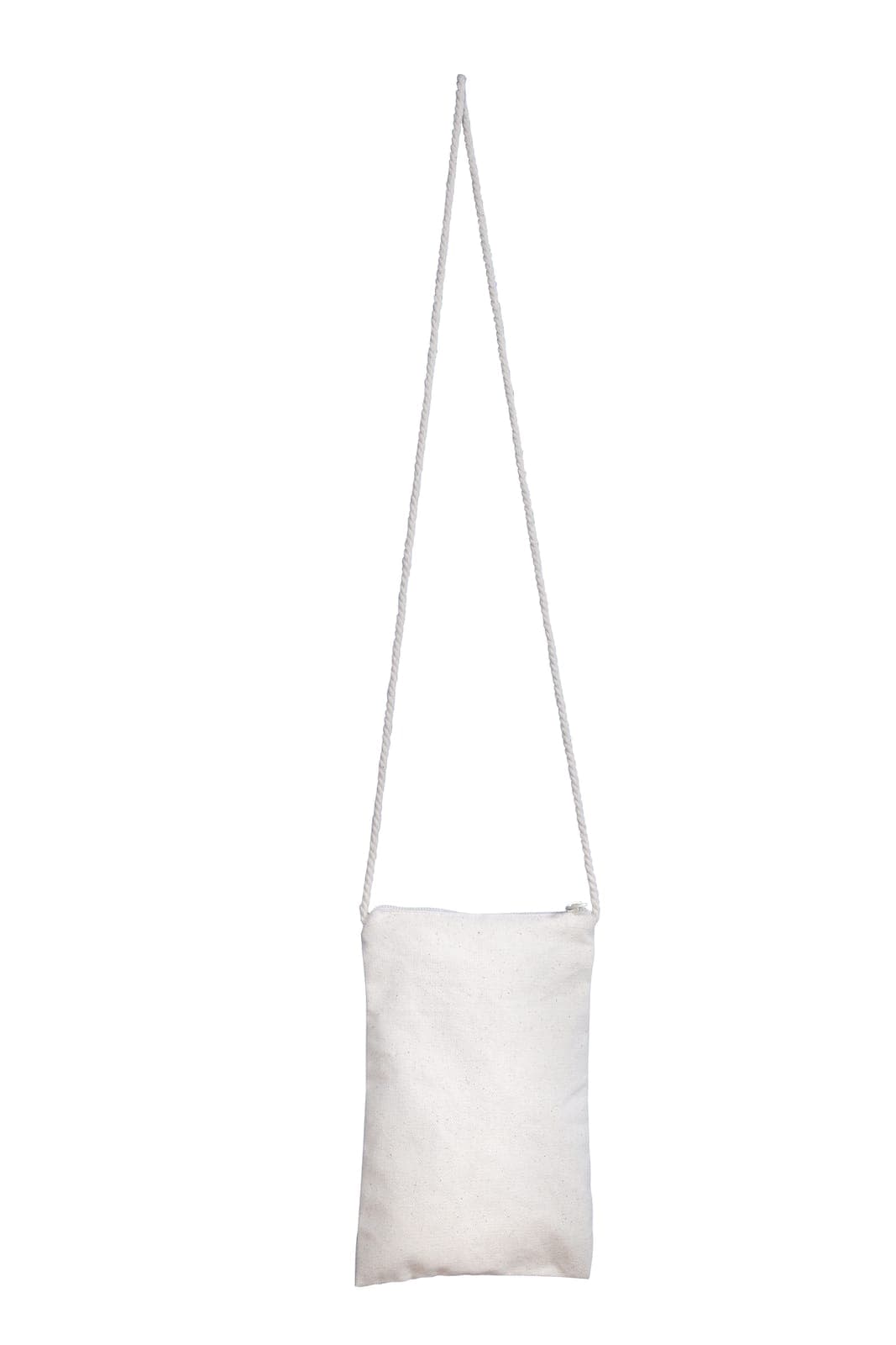 Small cream cotton pouch on a long cord